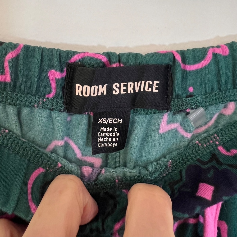 Room Service Coat Style Pajama Set Emerald Green Pink Cozy Holidays Wicked XS - Picture 3 of 14